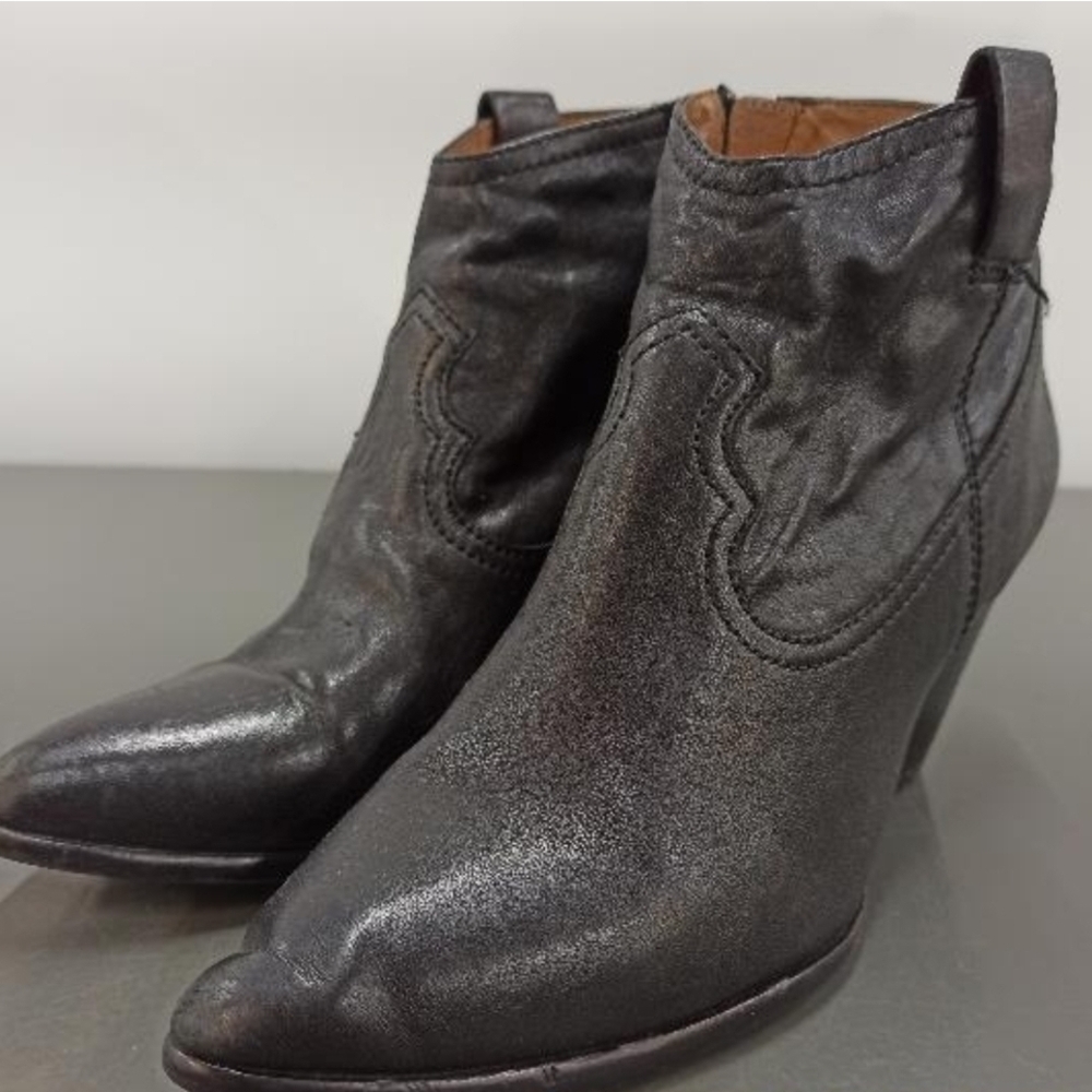 Frye Reina Black Leather Western Ankle Boots 9 Pointed Toe Fall - Picture 3 of 7